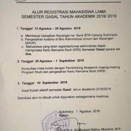 Alur Registrasi Mahasiswa Lama Semester Gasal Tahun Akademik 2018-2019