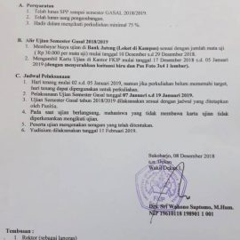 Pengumuman Pelaksanaan Ujian Semester Gasal Tahun Akademik 2018-2019