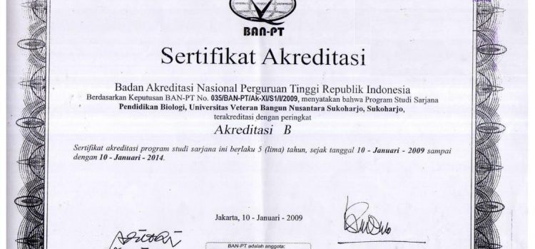 Sertifikat Akreditasi Pend. Biologi Tahun 2009-2014