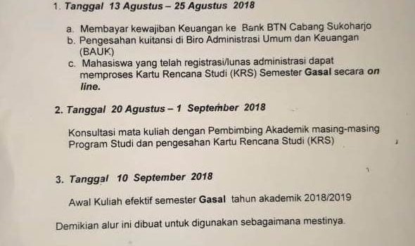 Alur Registrasi Mahasiswa Lama Semester Gasal Tahun Akademik 2018-2019